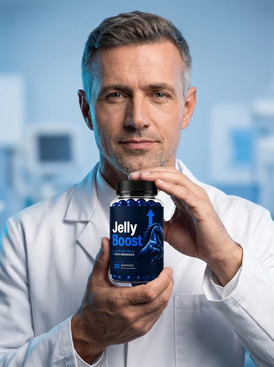 JellyBoost male performance gummies bottle, a daily gummy with L-Arginine HCl, Tongkat Ali, Maca and Ashwagandha